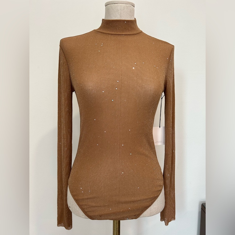 SUPERDOWN - Long Sleeve Sparkling Mesh Bodysuit Size S